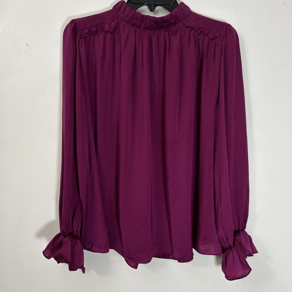 Glam Women S Purple Merlot Blouse Ruffle Sleeve Flowy Chic Crew Top 6366